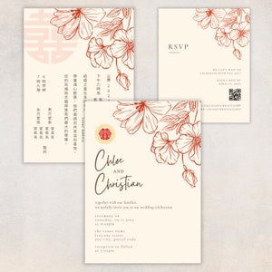 Chinesische Hochzeitseinladung, Chinesische Englische Hochzeitseinladung, Antwortkarte, zweisprachige Hochzeit, Asiatische Hochzeitseinladung, Bearbeitbare Vorlage