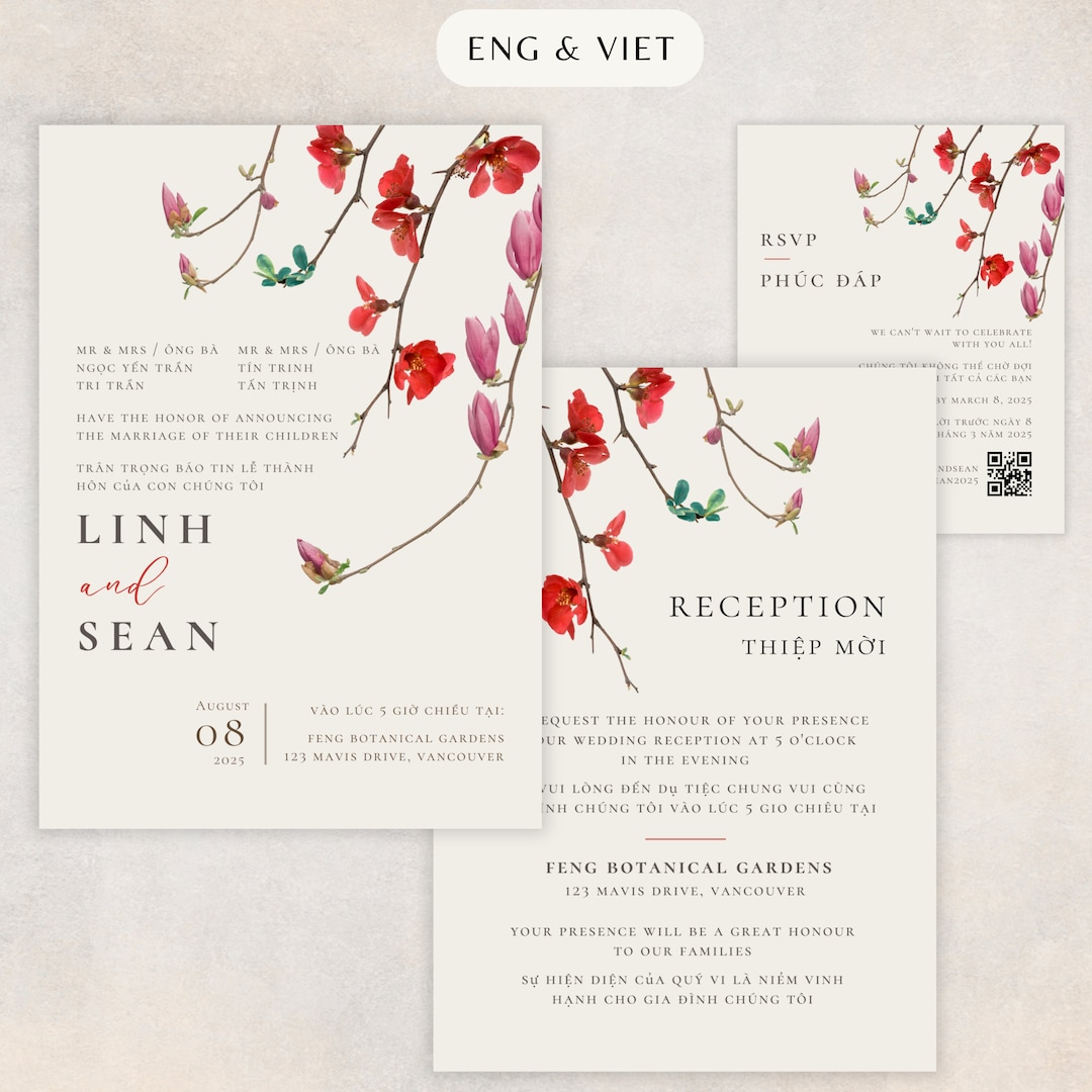 Vietnamese English Wedding Invitations Vietnamese Wedding Invitation Template, Vietnamese English Bilingual