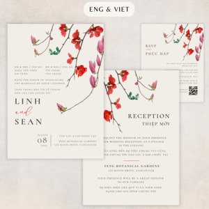 Vietnamesische Hochzeitseinladungsvorlage, zweisprachige Einladung in englisch Vietnamesisch, Antwortkarte, Thiep Cuoi, asiatische Hochzeit, DIY bearbeitbare Vorlage