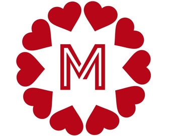 Monogramme dans cœurs, couronne de cœurs, initiale, cœur,   flex thermocollant