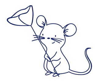 Petite souris avec coquelicot, univers enfantin en flex thermocollant