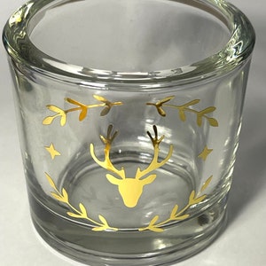 Deer decor and small leaves, tealight, candle, party decor, Christmas, vinyl, self-adhesive sticker or thermoadhesive flex.