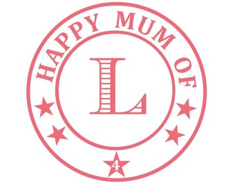 Happy Mum of with initial in iron-on flex or self-adhesive vinyl