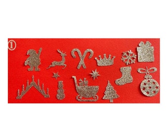 Packs motifs Noël, bonhomme neige, Père Noël, traineau, candy cane, flocon neige, chandelier, couronne, sapin, botte,  FLEX thermocollant.
