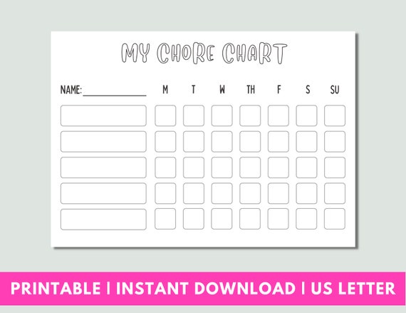 Daily Chore Chart for Kids Weekly Chore Printable - Etsy
