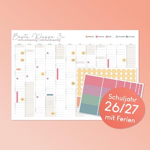 Calendario escolar personalizado 2026/27 con días festivos y pegatinas coloridas – Calendario de pared grande con días festivos, vacaciones y pegatinas imagen 1