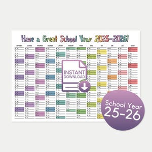 Calendario imprimible para el curso escolar 2025/26 (inglés) - imprímelo tú mismo en formato DIN A5, A4, A3, A2, A1, A0, Carta, Tabloide - PDF
