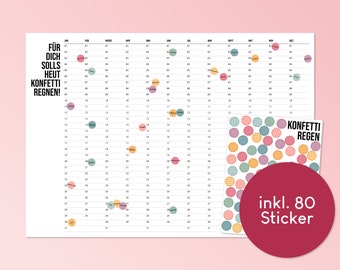 Geburtstagskalender "Für dich solls heut Konfetti regnen!" - DinA2-Poster mit bunten Stickern