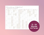 Personalisierter Kalender - individueller Zeitraum - 12 - 24 Monate -  Markierung von Feiertagen und Ferien deines Bundeslandes - DinA2 quer