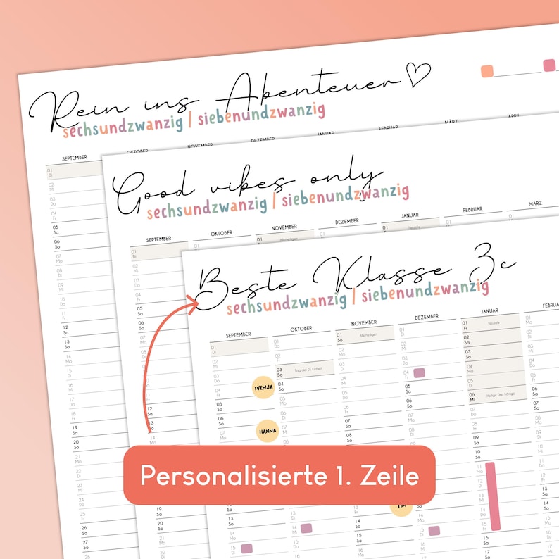 Calendario escolar personalizado 2026/27 con días festivos y pegatinas coloridas – Calendario de pared grande con días festivos, vacaciones y pegatinas imagen 2