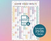 Kalender zum Ausdrucken Schuljahr 2025/26 mit Feiertagen und Ferien - selbst ausdrucken in DIN A4, A3, A2, A1, A0 - Schuljahreskalender PDF