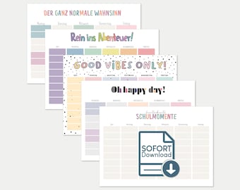 Horarios imprimibles - diseños coloridos que combinan con nuestros calendarios - Horario en PDF - Horario A4 - Horario A5