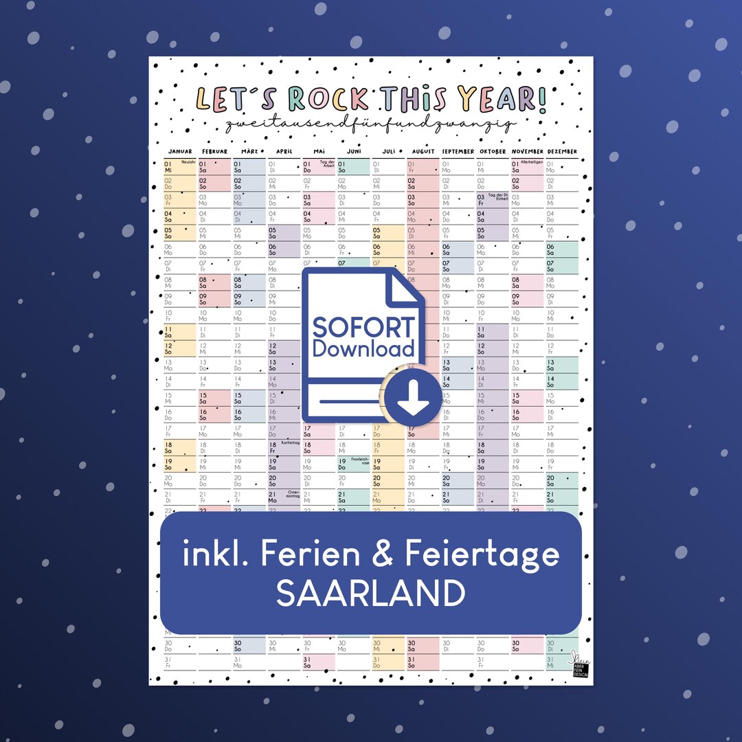 Annual Calendar 2025 Saarland Print Immediately in Dina4, A3 or A2 With