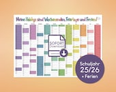 Kalender zum Ausdrucken Schuljahr 2025/26 mit Ferien - selbst ausdrucken in DIN A5, A4, A3, A2, A1, A0 - Schuljahreskalender PDF