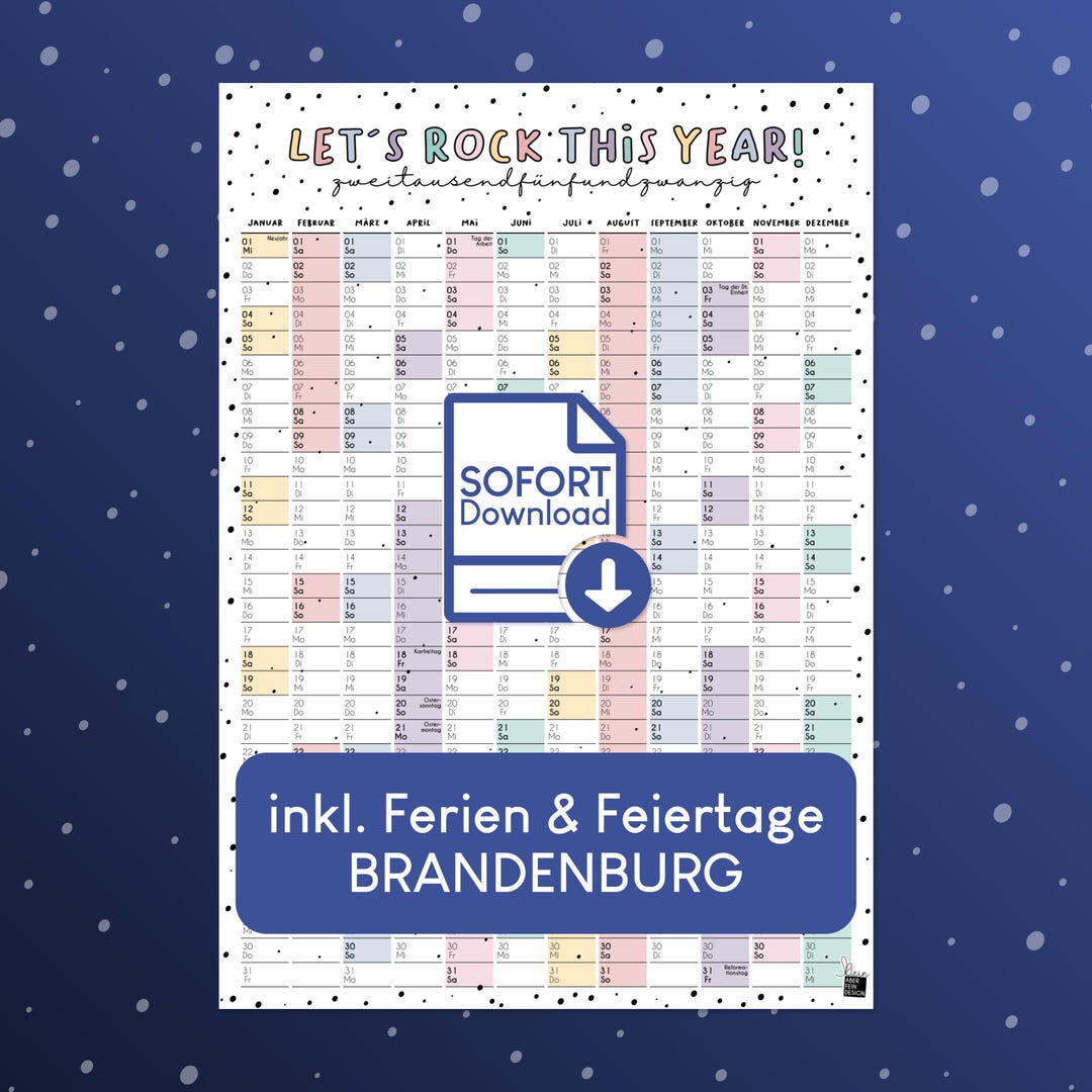 Annual Calendar 2025 Brandenburg Print Immediately in Dina4, A3 or A2