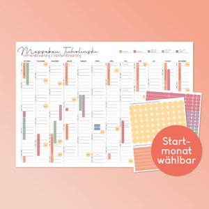 Calendar personalized with colorful stickers - A2 - 12 months - start month selectable