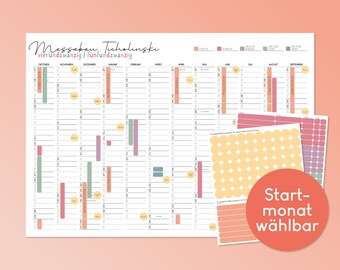Kalender personalisiert mit bunten Stickern - A2 - 12 Monate - Startmonat wählbar