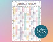 Personalisierter Kalender Schuljahr 2025/26 mit Schulferien - großer Schuljahreskalender mit Ferien und Feiertagen - Wandkalender A2 oder A3