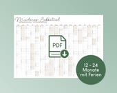 Personalisierter Kalender zum Ausdrucken - 12 bis 24 Monate - mit Ferien und Feiertagen, selbst ausdrucken in Din A3, A2, A1, A0
