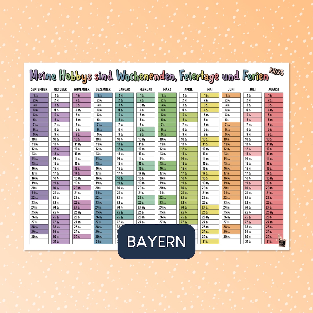 School Year Calendar Bavaria 2024/25 Marking of Holidays, Weekends and