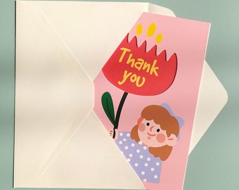 Cartoon Design Thank You Card, Supportive Card For Friend, Sister, Mom, Dad, Teacher, Best Friend Thank You Card