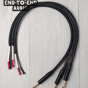 Combo Amp Speaker Cable | Mogami W3082 Speaker Cable 14 AWG, Neutrik 1/4&quot;, Dual Spades, Braided Sleeve | guitar amplifier, faston, gold