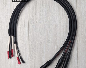 Combo Amp Speaker Cable | Mogami W3082 Speaker Cable 14 AWG, Neutrik 1/4", Dual Spades, Braided Sleeve | guitar amplifier, faston, gold