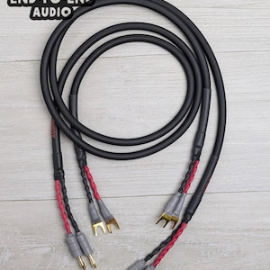 Home Stereo Speaker Cable Pair | Canare 4S8 Cable, 13 AWG | Gold Banana Spade