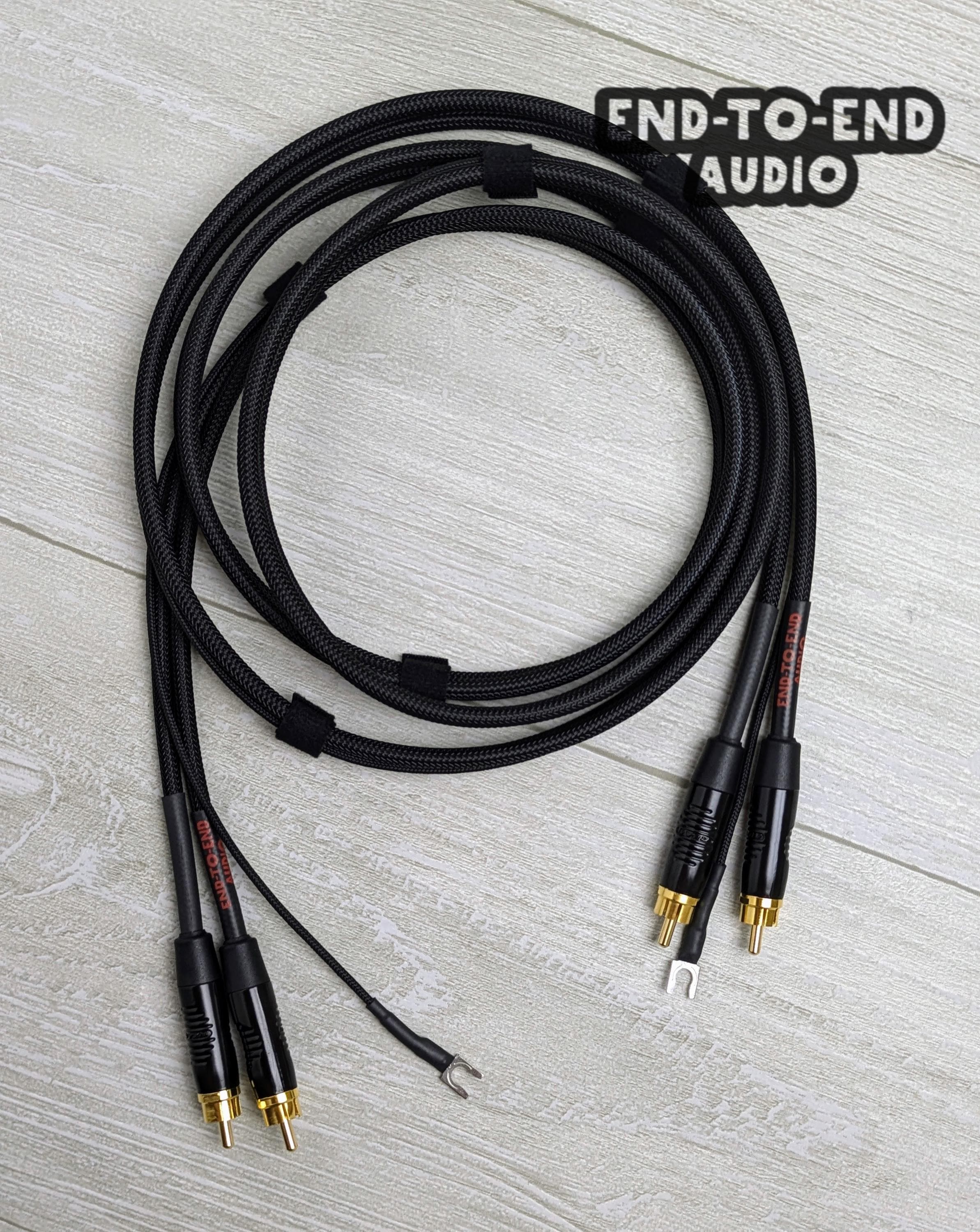 Turntable Cable Set Mogami Cable, Dual Gold RCA, Spade Ground Wire, Braided Sleeve Handmade, Universal, Project, Audio Technica, Rega