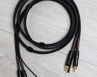 Turntable Cable Set | Mogami Cable, Dual Gold RCA, Spade Ground Wire, Braided Sleeve | Handmade, Universal, Project, Audio Technica, Rega