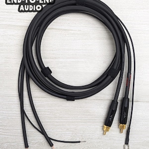 Unterminated Turntable Cable Set | Mogami Cable, Gold RCA, 18 AWG Spade Ground Wire w/ Paracord, Braided Sleeve | phono restoration repair