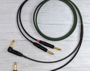 Double câble stéréo asymétrique Pro-Audio - droit 6,35 mm TS vers 6,35 mm à angle droit, câble Mogami, gaine tressée, clavier, ampli A-B, interconnexion