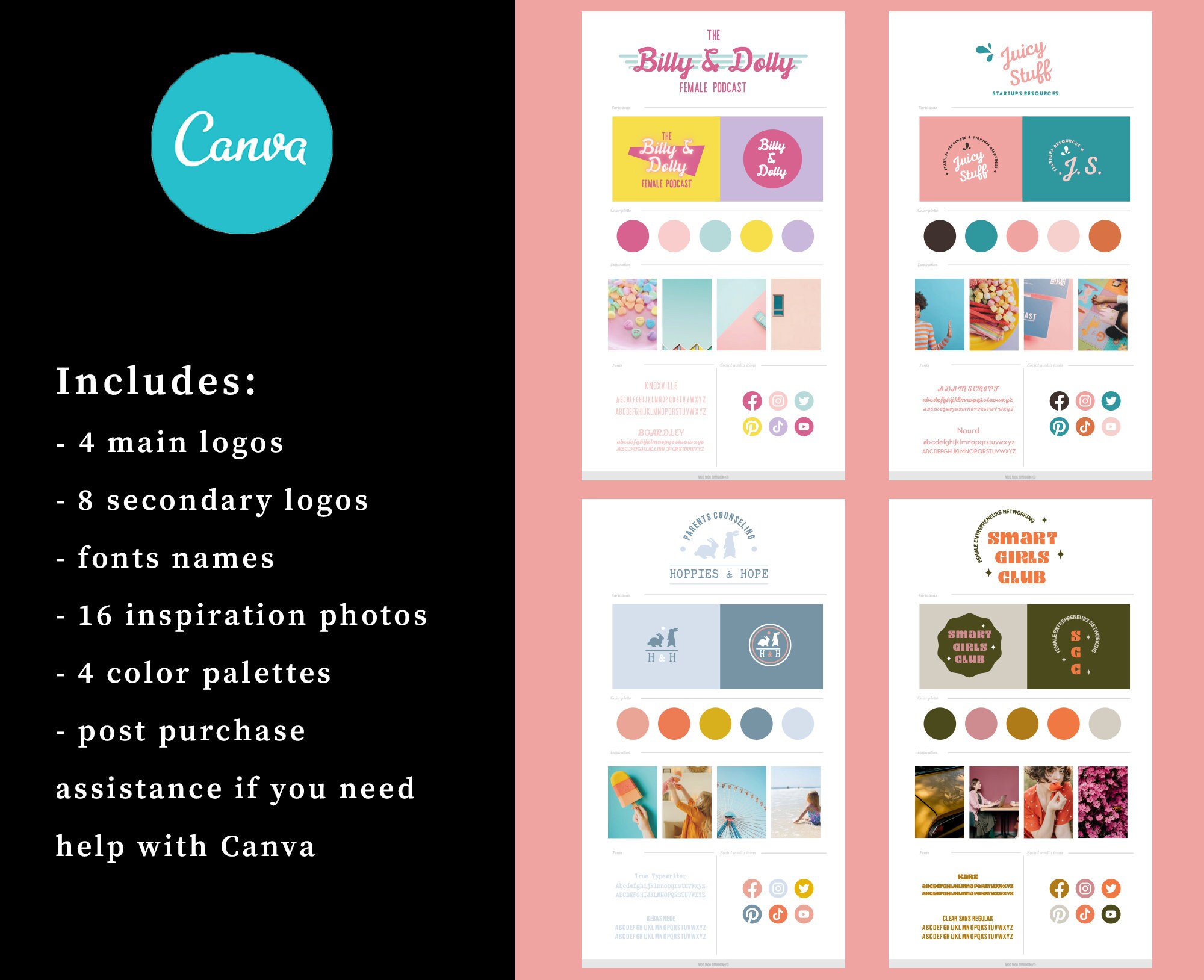 Playful premade Canva branding bundle 4 branding kits Online Etsy