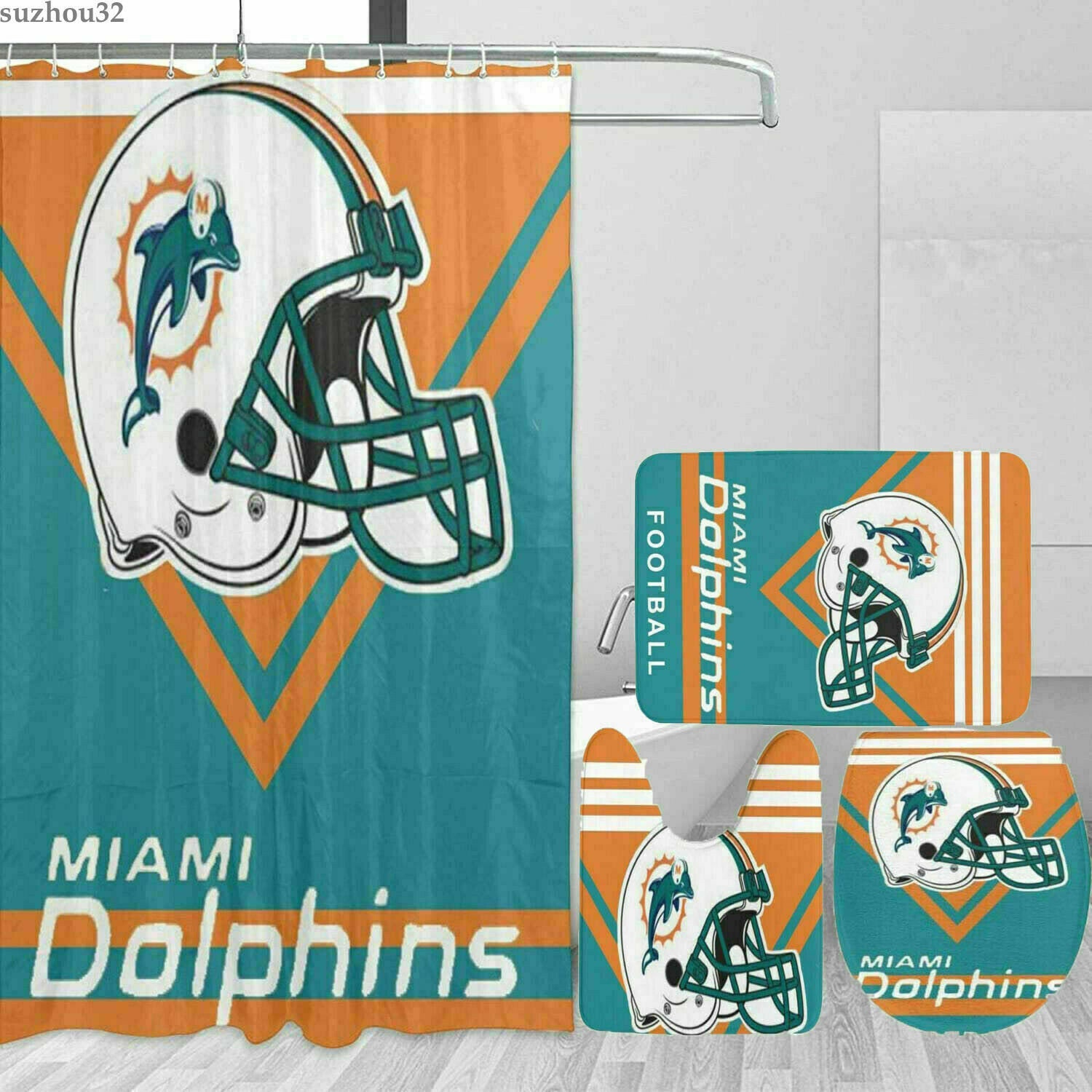 Miami Dolphins Bathroom Rug Set Shower Curtain Toilet Lid Etsy