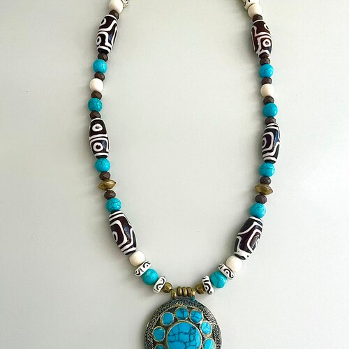 Long Turquoise Pendant statement shops necklace