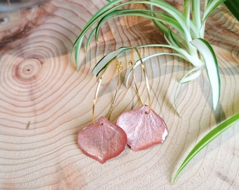 Earrings / Creoles / Hydrangea flower petals painted with resin