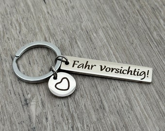 Schlüsselanhänger Fahr Vorsichtig! - Silber - Glücksbringer Auto Geschenk - Schutzengel Anhänger - Geschenk Führerschein Freundin