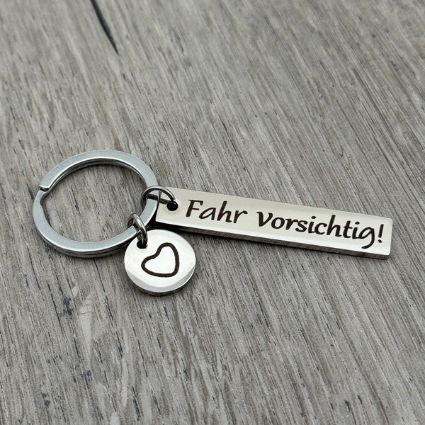 Schlüsselanhänger Fahr Vorsichtig! - Silber - Glücksbringer Auto Geschenk - Schutzengel Anhänger - Geschenk Führerschein Freundin