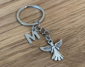 Keychain guardian angel personalized with letter | Handmade | Angel lucky charm pendant with name initial