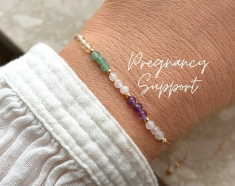 Pregnancy Support Bracelet. Rose Quartz, Amethyst, Moonstone, Aventurine, Citrine, Clear Quartz. Dainty Pregnancy Gift. Mom To Be Gift. 3mm
