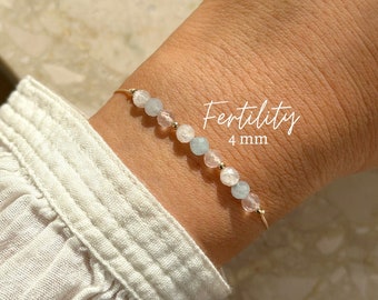 Crystal Fertility Support Bracelet. Rose Quartz, Moonstone, Aquamarine. Fertility Crystals. Dainty Fertility Gift. Mom To Be Gift. 4mm