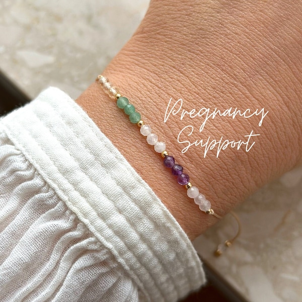 Pregnancy Support Bracelet. Rose Quartz, Amethyst, Moonstone, Aventurine, Citrine, Clear Quartz. Dainty Pregnancy Gift. Mom To Be Gift. 3mm