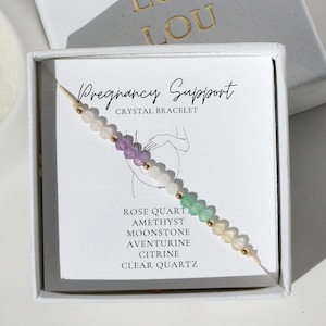 Natural Gemstone Pregnancy Support Bracelet: Rose Quartz, Amethyst, Moonstone, Aventurine, Citrine. Thoughtful Gift for New & Expecting Moms