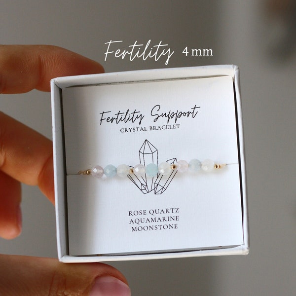 Fertility Support Bracelet. Rose Quartz, Moonstone, Aquamarine. Fertility Crystals. Dainty Fertility Gift. Mom To Be Gift. 4mm