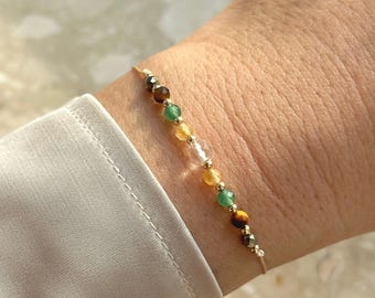 Fülle-Armband: Citrin, Aventurin, Tigerauge, Pyrit & Bergkristall-Kristalle | Schmuck für Reichtum, Glück und Erfolg