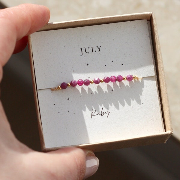 July Birthstone Gemstone Bracelet. RUBY. Dainty Gemstone Bracelet. 14k Gold Filled or Sterling Silver. Healing Crystals. 3mm