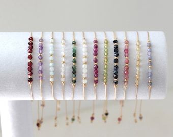 Birthstone Gemstone Bracelet. 14k Gold Filled or Sterling Silver. Dainty Gemstone Bracelet. Healing Crystals. 3mm