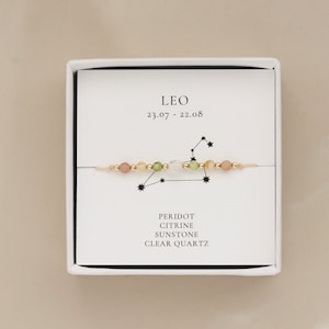 Zodiak Lew. Delikatna Bransoletka Kryształowa. Peridot, Cytryn, Kamień Słoneczny, Kwarc Bezbarwny. Kryształy Lecznicze.