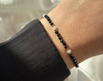Black Tourmaline & Moonstone Gemstone Beaded Bracelet: 14k Gold Filled or Sterling Silver Beads | Jewelry for protection and intuition
