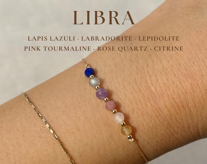 Libra Bracelet: Lapis Lazuli, Labradorite, Lepidolite, Pink Tourmaline, Rose Quartz, Citrine Crystals | Astrology Lover Birthday Gift